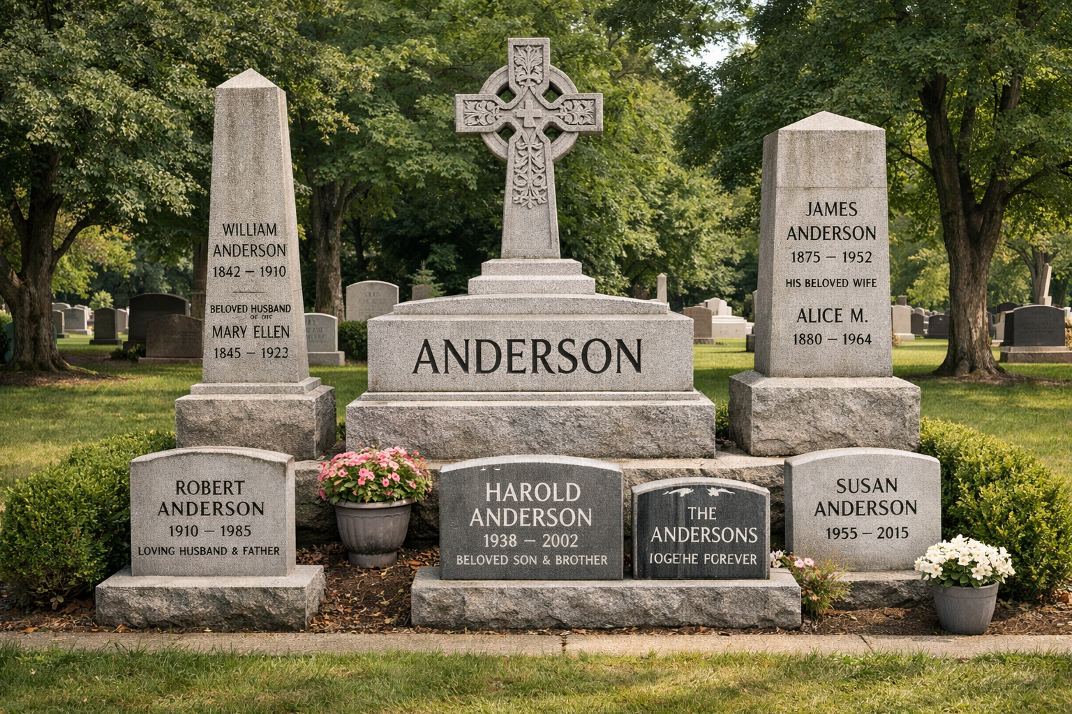 Group of family monuments in stone