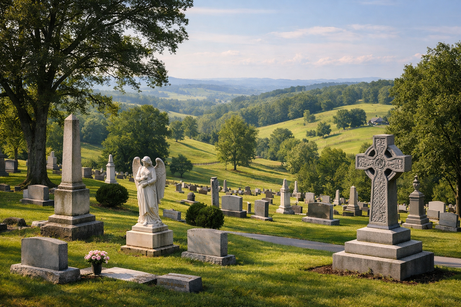 Kentucky cemetery landscape with mature trees
